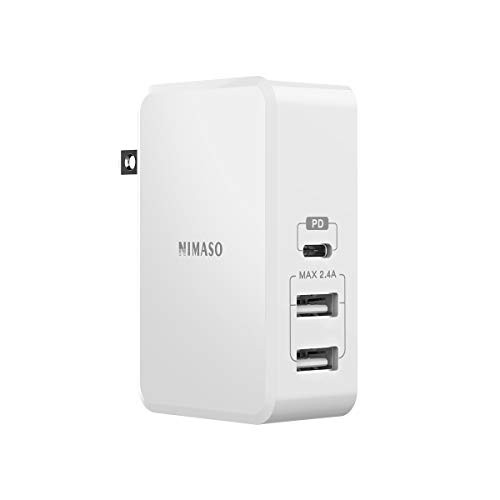 NIMASO USB C Wall Charger,3-Port 61W with Power Delivery 3.0 USB Type C Wall Charger Adapter Fast Charging for MacBook Pro/Air, iPad Pro, iPhone XR/XS/Max/X/8, Pixel, Galaxy and More