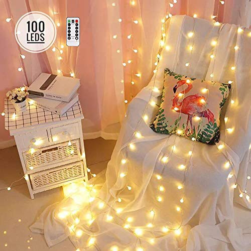 100 LED Globe String Lights Battery Operated with Remote, 8 Modes 33ft Fairy Ball String Lights for Christmas, Festivals, Party, Waterproof Bulb String Lights as Indoor&Outdoor Decor, Warm White