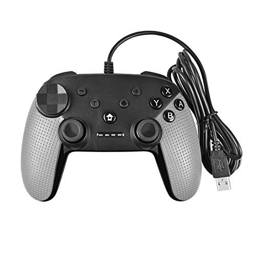 Powtree USB Wired Pro Controller for Nintendo Switch PC PS3 Android Game Controllers with Gyro Axis Motion Controls Rumble Vibration Sense (Light Gray)