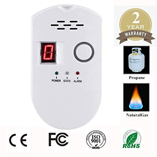 Kitchen Gas Alarm Detector Plug-in Digital Gas Detector with Digital Display Propane/Methane/LPG/LNG/Combustible Natural Gas Leak Alarm Detection Alarm Monitor Sensor