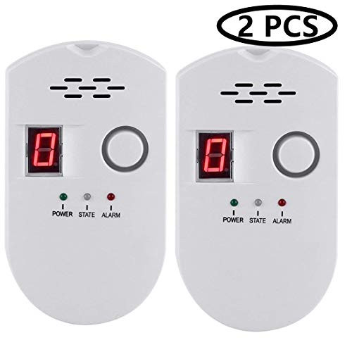 Kitchen Gas Alarm Detector Plug-in Digital Gas Detector with Digital Display Propane/Methane/LPG/LNG/Combustible Natural Gas Leak Alarm Detection Alarm Monitor Sensor (2 pcs)