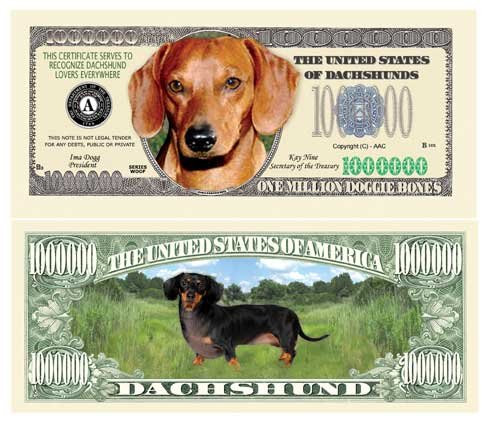 American Art Classics Set of 100 Bills-Dachshund Million Dollar Bill