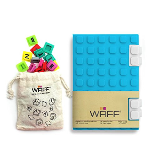 WAFF, Soft Silicone Notebook / Journal Cover, Medium, 5.75" x 4" x 1" (+ 70 Cubes) - Aqua