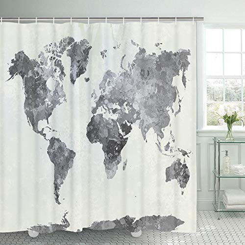 Smurfs Yingda Bathroom Shower Curtain World Map Shower Curtains with 12 Hooks, Durable Bath Curtain Waterproof Shower Curtain