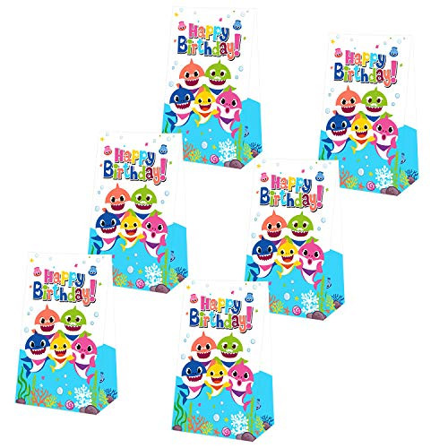 Yamatch 24 Pack Baby Little Shark Party Bags-Shark Baby Treat Bags Gifts Bags- Baby Cute Shark Themed Birthday Party Supplies Decorations- Perfect for kids little Shark Treatment(shark balloons, hanging swirls, cake toppers)
