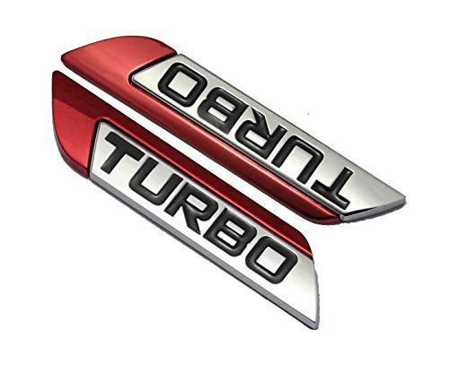 2Pcs Metal TURBO Premium Car Side Fender Rear Trunk Emblem Badge Decals (Red TURBO)