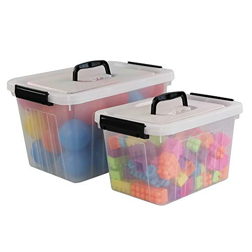 Obston 12 Quart&6 Quart Plastic Clearview Latch Box with Handles for Home, Classroom or Office Storage