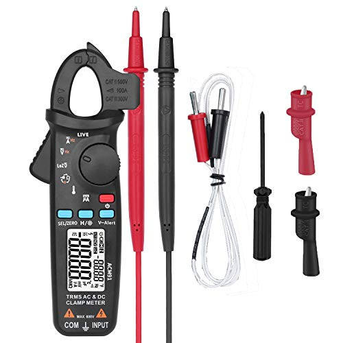 AC-DC Current Digital Clamp-Meter - 100A 6000-Counts Low Impedance Voltage 1 mA Reading Auto Range Multimeter Tester with Temperature,True RMS