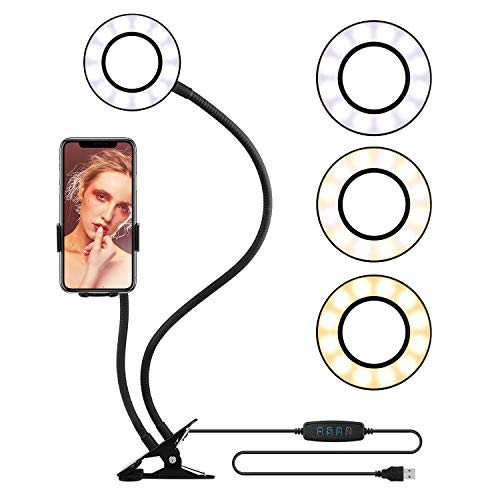 Selfie Ring Light Automatic Cell Phone Holder Stand Live Stream Makeup, OldShark LED Camera Lighting 360 Rotating Flexible Arms YouTube Video 3-Light Mode 10-Level Brightness (Automatic Mount)