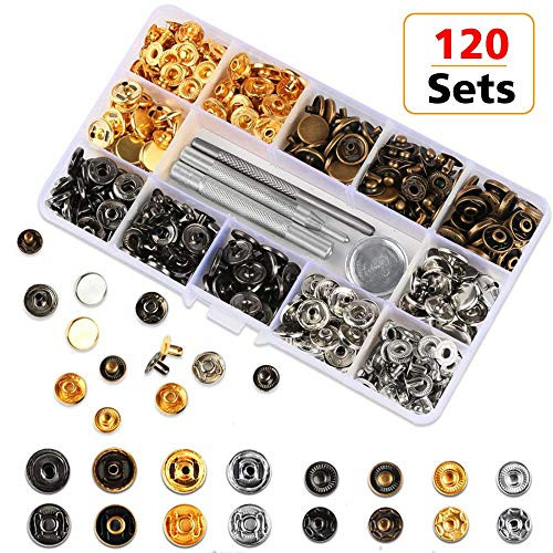 120 Sets Snap Fasteners Kit, 12.5mm Metal Snap Buttons Press Studs with 4 Pieces Fixing Button Tools, 6 Color Clothing Snaps Kit for Thin Leather, Jacket, Jeans Wear, Bracelet, Bags, Belt 120 Sets Snap Fasteners Kit, 12.5mm Metal Snap Buttons Press Studs with 4 Pieces Fixing Button Tools, 6 Color Clothing Snaps Kit for Thin Leather, Jacket, Jeans Wear, Bracelet, Bags, Belt