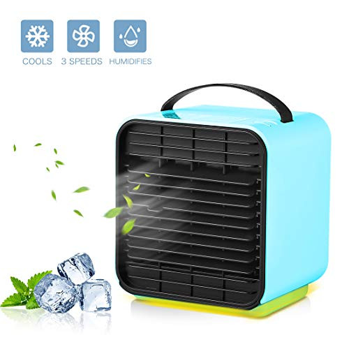 oneisall Portable Air Conditioner Cooler Fan, Personal Space Air Cooler, Humidifier, Purifier 3 in 1 Evaporative Cooler, USB Rechargeable Mini Cooling Desktop Fan with LED Light, 3 Speeds (Blue) oneisall Portable Air Conditioner Cooler Fan, Personal Space Air Cooler, Humidifier, Purifier 3 in 1 Evaporative Cooler, USB Rechargeable Mini Cooling Desktop Fan with LED Light, 3 Speeds (Blue)