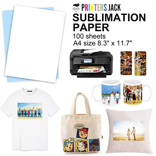 Sublimation Paper Heat Transer Paper 100 Sheets 8.3" x 11.7" for Any Epson HP Canon Sawgrass Inkjet Printer with Sublimation Ink