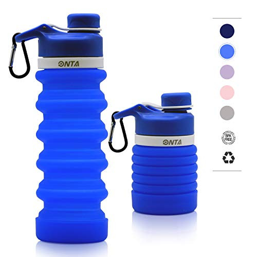 ONTA Collapsible Water Bottle- BPA Free Silicone Foldable Water Bottle for Travel, FDA Approved Food-Grade Silicone Portable Leak-Proof Travel Water Bottle, 20oz (Blue) ONTA Collapsible Water Bottle- BPA Free Silicone Foldable Water Bottle for Travel, FDA Approved Food-Grade Silicone Portable Leak-Proof Travel Water Bottle, 20oz (Blue)