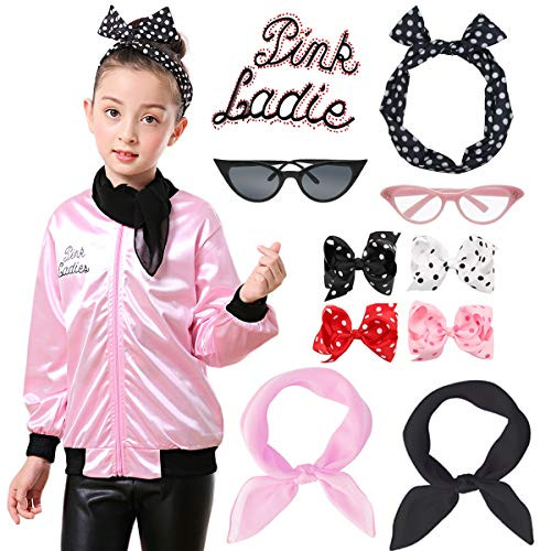 1950s Child Satin Rhinestone Pink Jacket Outfit Fancy Costume Set (XL, Pink)
