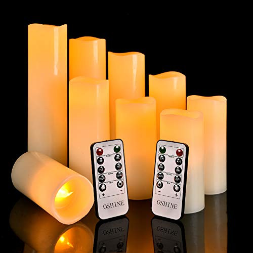 OSHINE flameless Candles, flameless Candlestick, flameless Battery Candle, Battery Remote Candles?led Candles 9 Piece LED Candle (H4"4" 5"5" 6"6" 7"8" 9"D2.2) Yellow Light Remote Control and timi OSHINE flameless Candles, flameless Candlestick, flameless Battery Candle, Battery Remote Candles?led Candles 9 Piece LED Candle (H4"4" 5"5" 6"6" 7"8" 9"D2.2) Yellow Light Remote Control and timi