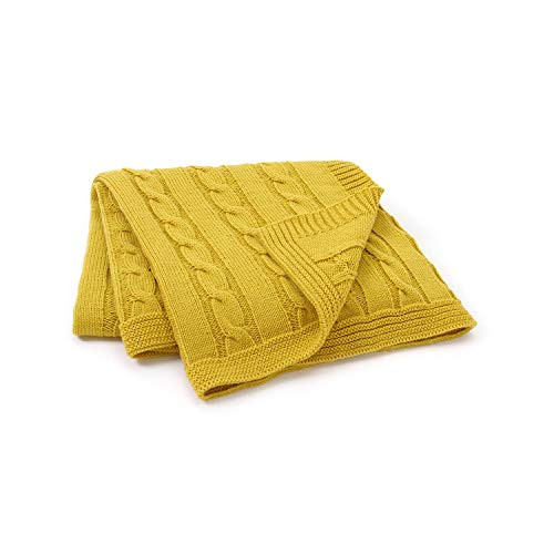 Assby Baby Blanket Cable Knit Toddler Blanket for Boys Girs(Yellow,30"x 40")