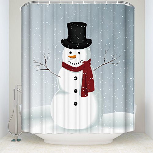 BMALL Winter Holiday Merry Christmas Happy Snowman Shower Curtain Waterproof Polyester Fabric Bath Curtain 70x78 Inches