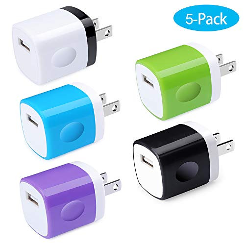 USB Wall Adapter, Charger Cubes, 5Pack 1A Travel Single Port Wall Charger Plug Charging Block Box Compatible iPhone X/XR/8/8 Plus/7/6S Plus, Samsung Galaxy S10e S10 S9 S8 Plus/S7/Note 10/9/8, LG G8 G7