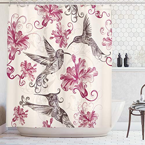 Ambesonne Hummingbirds Decorations Collection, Pattern with Birds and Flowers Swirl Flourish Festive antique Old Style Pattern, Polyester Fabric Bathroom Shower Curtain, 84 Inches Extra Long, Maroon Ambesonne Hummingbirds Decorations Collection, Pattern with Birds and Flowers Swirl Flourish Festive antique Old Style Pattern, Polyester Fabric Bathroom Shower Curtain, 84 Inches Extra Long, Maroon