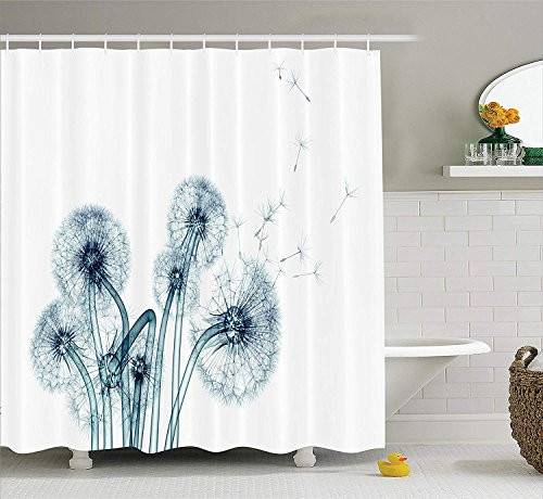 Ambesonne Xray Flower Decor Collection, Unusual Image of Dandelions on Simple Background Uv Style Negative of Nature Art, Polyester Fabric Bathroom Shower Curtain, 75 Inches Long, Teal White