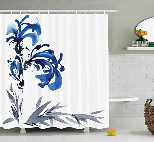 Ambesonne Oriental Shower Curtain, Watercolors Eastern Floral Motif Brushstroke Effect Hand Drawn Work of Art Image, Cloth Fabric Bathroom Decor Set with Hooks, 70" Long, Gray Blue Ambesonne Oriental Shower Curtain, Watercolors Eastern Floral Motif Brushstroke Effect Hand Drawn Work of Art Image, Cloth Fabric Bathroom Decor Set with Hooks, 70" Long, Gray Blue