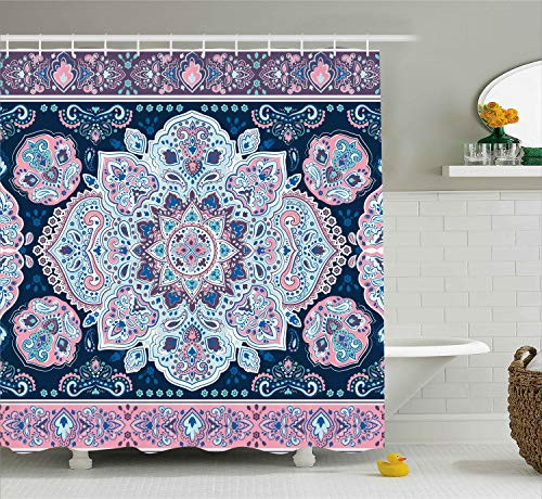 Ambesonne Mandala Decor Shower Curtain by, Eastern Paisley Pattern Henna Karma Hidden Universe Arabesque Floral Print, Fabric Bathroom Decor Set with Hooks, 75 Inches Long, Purple Blue