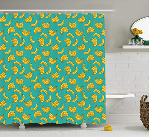 Ambesonne Yellow and Blue Shower Curtain, Tropical Bananas Pattern in Vivid Tones Exotic Style Palm Summer Graphic, Cloth Fabric Bathroom Decor Set with Hooks, 70" Long, Teal Yellow Ambesonne Yellow and Blue Shower Curtain, Tropical Bananas Pattern in Vivid Tones Exotic Style Palm Summer Graphic, Cloth Fabric Bathroom Decor Set with Hooks, 70" Long, Teal Yellow