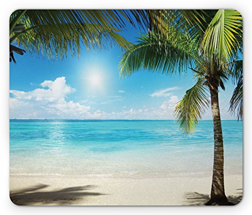 Ambesonne Tropical Beach Mouse Pad, Coconut Palm Trees Shadows on Caribbean Shore Summer Plants Idyllic, Rectangle Non-Slip Rubber Mousepad, Standard Size, Coconut Green