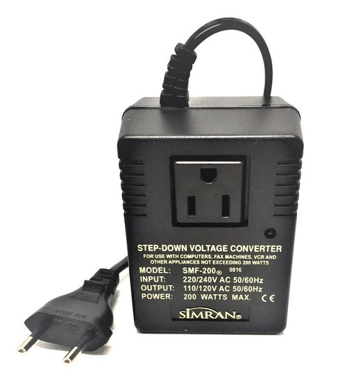 Simran SMF-200 Deluxe 200 Watts Step Down Voltage Converter for International Travel to 220V Countries Ideal for Laptops, Cameras, Phones, iPads etc