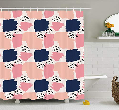Ambesonne Navy and Blush Shower Curtain, Hand Painted Style Brushstrokes in Pastel Colors Abstract Pattern, Cloth Fabric Bathroom Decor Set with Hooks, 70" Long, Blue Pink Ambesonne Navy and Blush Shower Curtain, Hand Painted Style Brushstrokes in Pastel Colors Abstract Pattern, Cloth Fabric Bathroom Decor Set with Hooks, 70" Long, Blue Pink