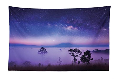 Lunarable Space Tapestry, Milk Way Starry Night in a National Park Thailand Mystical Forest Scenery Picture, Fabric Wall Hanging Decor for Bedroom Living Room Dorm, 45" X 30", Purple Blue