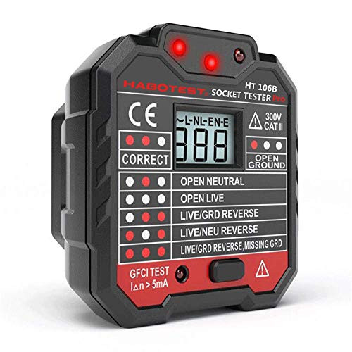 OuTera Socket Tester,GFCI Outlet Tester Receptacle Tester for Standard AC 48~250V Outlet,Power Socket Automatic Electric Circuit Polarity Voltage Detector Breaker Finder with 7 LED Indications