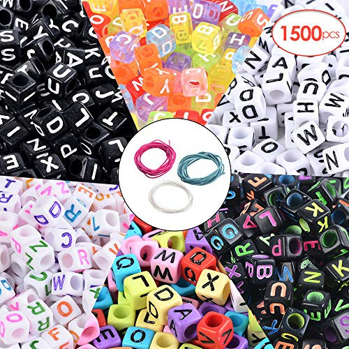 Roblue 1500PCS Letter Beads 6 Colors Alphabet Letter Beads A-Z Acrylic Letter Beads Cube Letter Beads for Bracelets Jewelry Making Necklaces Key Chains and Kids Jewelry (6x6mm)