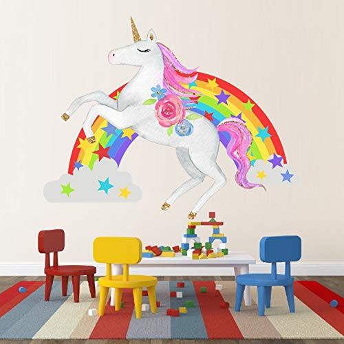 Unicorn Wall Decals,Unicorn Wall Sticker Decor with Rainbow Birthday Christmas Gifts for Boys Girls Kids Bedroom Decor Nursery Room Home Decor