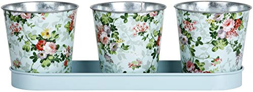 Esschert Design RD49 Rose Print Set of 3 Flower Pots on Tray, Multicolor