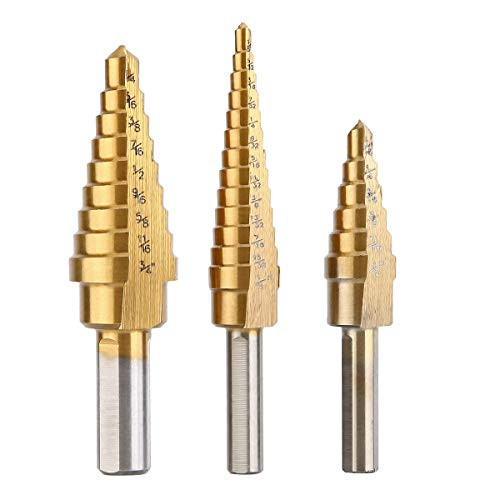 OCGIG 3 PCS Step Titanium Cone Straight Drill Hole Cutter Bit HSS Set Tool with Pouch
