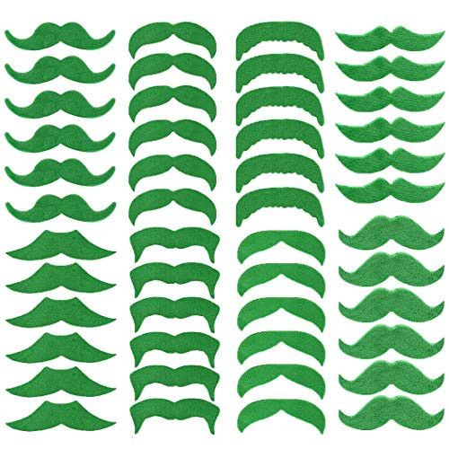 Originalidad 48 Pack St. Patrick's Day Fake Green Mustache Decorations Self Adhesive Mustache Beard Costume Accessory for St Patrick's Day Party Supplies