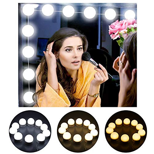 OYOZ Hollywood Style LED Vanity Mirror Lights Kits with 10 Dimmable Light Bulbs, 10 Level Brightness and 3 Dimmable Colors Modes Makeup Mirror Lights for Bathroom, Makeup Dressing Table