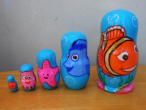 "Nemo" Russian nesting Doll Set of 5 piece. Hand-painted in Russia.