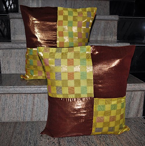 Lalhaveli Traditional Home Decor Patchwork Paisley Design Silk Cushion Cover 16 X 16 Inches Set of 2 Pcs