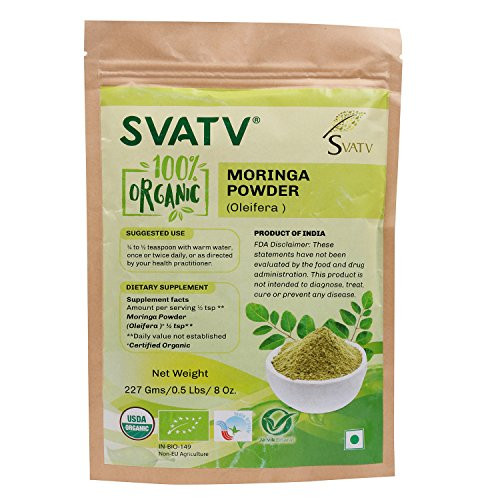 SVATV Organic Moringa Powder(Moringa Oleifera Leaf Powder)1/2 LB, 08 oz, 227g USDA Certified Organic :: Resealable Zip Lock Pouch