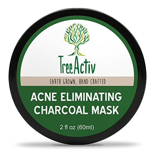 TreeActiv Acne Eliminating Charcoal Mask | Natural Clay Face Mask to Detox Pores & Protect | Treat Oily Skin, Blackheads & Acne | Bentonite Clay, Baking Soda, Activated Charcoal, Essential Oils