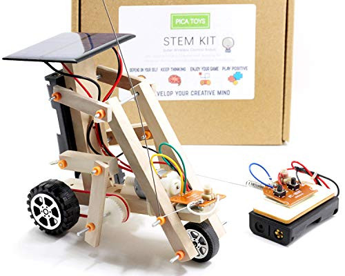 Pica Toys Wooden Solar & Wireless Remote Control Robotics Creative Engineering Circuit Science STEM Building Kit - Dual Powers for Electric Motor - DIY Experiment for Kids, Teens and Adults