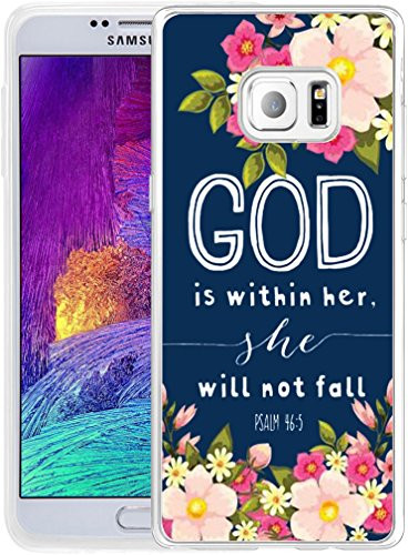 Note 5 Case Christian Sayings,Hungo Soft TPU Silicone Protective Cover Compatible with Samsung Galaxy Note 5 God is Within Her She Will Not Fall Psalm 46:5 Sayings
