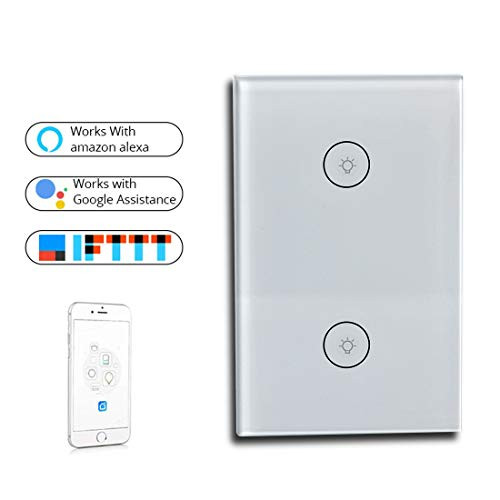 PCJHSP Smart Wall Touch Light Panel Switch, Wireless Voice Control APP Remote Control Timer Function Compatible with Amazon Alexa Google Assistant and IFTTT (2 Gang)