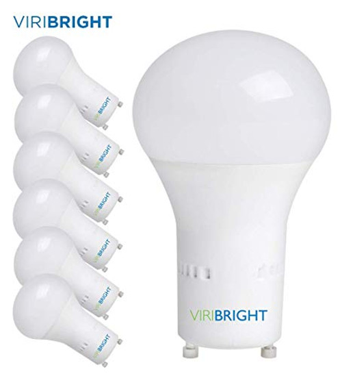 60 Watt Light Bulbs, Viribright A19 LED Light Bulbs, 60 Watt Replacements, 8 Watt LED Light Bulbs, 4000K Cool White, GU24 Base Light Bulbs - 6 Pack