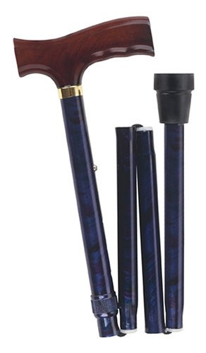 HealthSmart Folding Walking Stick, Soft Comfort Grip Collapsible Walking Stick, Adjustable Folding Walking Cane, Blue Cyclone