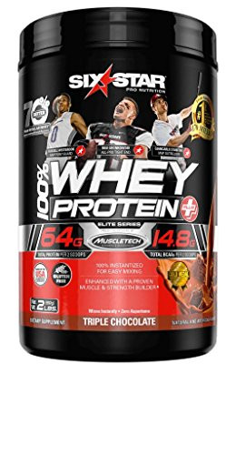 Six Star Pro Nutrition 100% Whey Protein Plus, 64g total protein per 2 scoops Ultra-Pure Whey Protein Powder, Triple Chocolate, 2 Pound (Packaging May Vary)