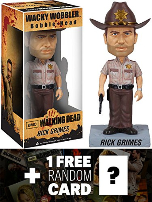 Walking Dead Rick Grimes Bobble Head Figure x Wacky Wobbler Series + 1 Free Official Trading Card Bundle Walking Dead Rick Grimes Bobble Head Figure x Wacky Wobbler Series + 1 Free Official Trading Card Bundle