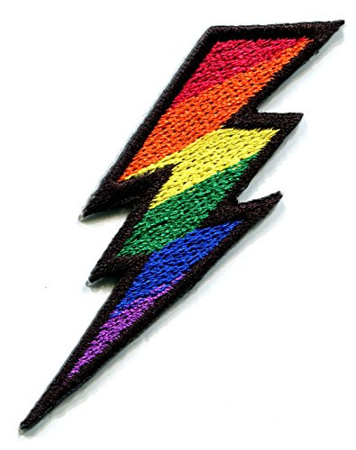 Lightning bolt gay lesbian pride rainbow retro disco LGBT embroidered applique iron on patch new